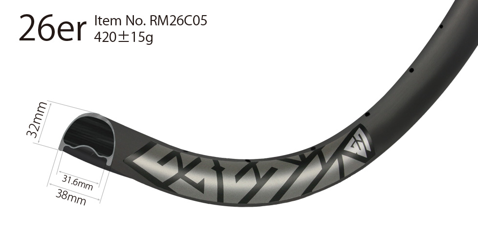 enduro downhill mtb 26er carbon rims 38mm wide hookless tubeless compatible strongest