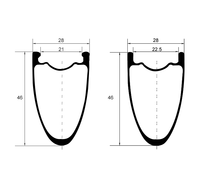 Road bicycle disc rims 28mm wide 46mm deep aero clincher