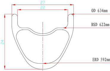 hook-less carbon 29er rims cross-section drawing